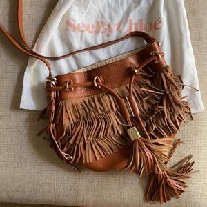 See By Chlo Vicky Fringe Bucket Bag -Tan - image 1